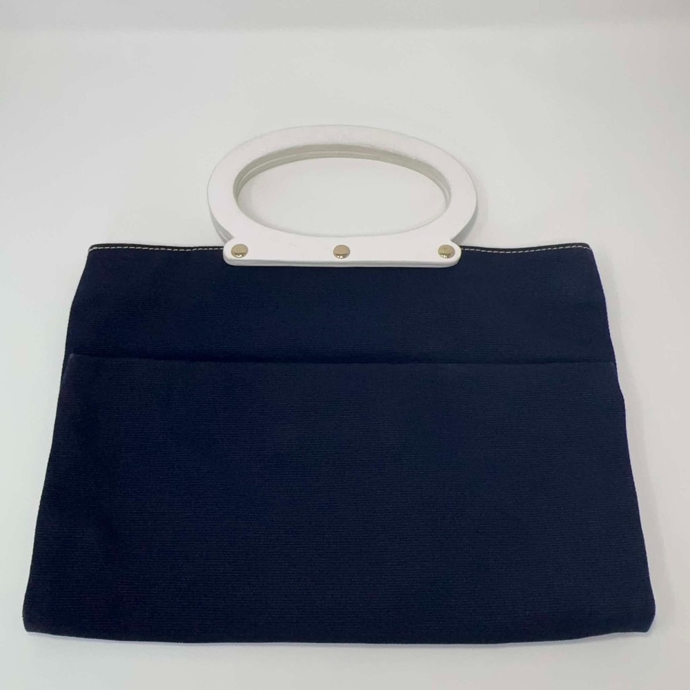 Kate Spade New York Sam Navy Canvas Foldable Tote‎ White Circular Handles Rare